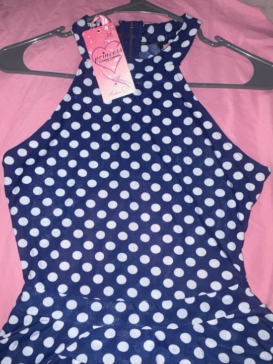 Prince Dresses & Skirts - Prince Navy Blue Polka Dot Dress (Romper) with White Dots